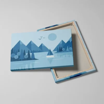 tableau scandinave bleu detail toile tendue Tableau scandinave bleu