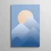 Tableau scandinave montagne dégradé bleu design plat minimaliste, paysage abstrait géométrique