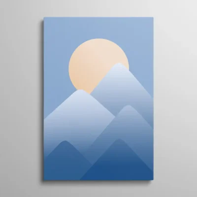 tableau scandinave montagne Tableau scandinave montagne dégradé bleu design plat minimaliste, paysage abstrait géométrique