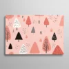 Tableau scandinave rose forêt sapins motifs mignons pastel, illustration nature