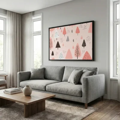 tableau scandinave rose avec cadre flottant Tableau scandinave rose