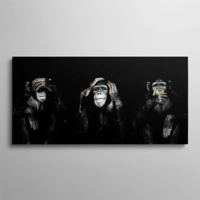 tableau singe de la sagesse Tableau trois singes de la sagesse noir et blanc mains dorées sur fond noir