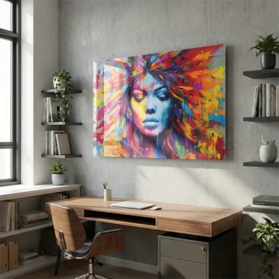 tableau street art visage femme sur plexiglass Tableau street art visage femme