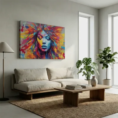 tableau street art visage femme sur toile tendue Tableau street art visage femme