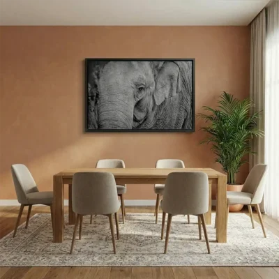 tableau tete d elephant avec cadre flottant Tableau tête d'éléphant