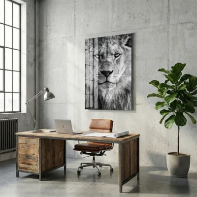 tableau tete de lion sur plexiglass Tableau tête de lion