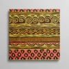 Tableau motifs ethniques africains géométriques jaune rouge marron spirales, façon tissu africain