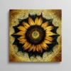 Tableau tournesol stylisé style mandala doré sur fond texturé sombre