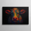 Tableau portrait vache multicolore peinture artistique sur fond noir