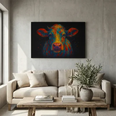 tableau vache pop art sur toile tendue Tableau vache pop art
