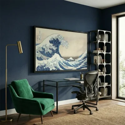 tableau vague japonaise avec cadre flottant Tableau vague japonaise
