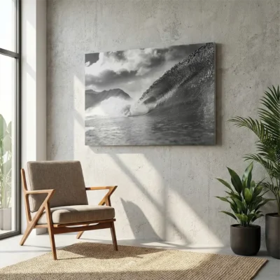 tableau vague noir et blanc sur toile tendue Tableau vague noir et blanc
