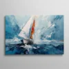 Tableau peinture au couteau voilier voiles blanches orange sur mer bleue
