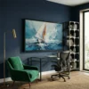 tableau voilier abstrait avec cadre flottant Tableau voilier abstrait
