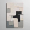 Tableau abstrait au couteau, blocs géométriques texturés blanc gris et noir, peinture impasto contemporaine