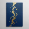 Tableau abstrait bleu et or, rivière de feuille d'or texturée sur fond bleu nuit, peinture contemporaine luxe