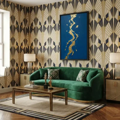 tableau abstrait bleu et or avec cadre flottant Tableau abstrait bleu et or