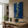 tableau abstrait bleu et or sur alu Tableau abstrait bleu et or
