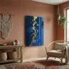 tableau abstrait bleu et or sur plexiglass Tableau abstrait bleu et or