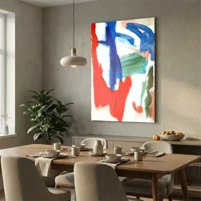 Tableau abstrait bleu et rouge