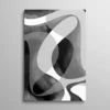 Tableau abstrait noir et blanc – grandes formes biomorphiques courbes qui s'entrecroisent en noir, blanc et gris texturé, style abstraction organique contemporaine