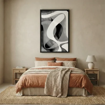tableau abstrait noir et blanc avec cadre flottant Tableau abstrait noir et blanc