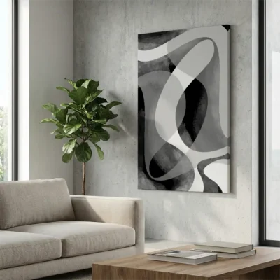 tableau abstrait noir et blanc sur toile tendue Tableau abstrait noir et blanc