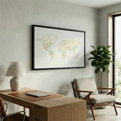 Tableau carte du monde aquarelle