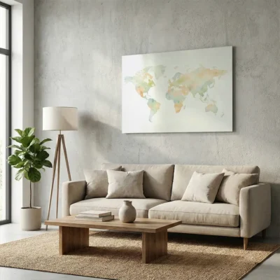 Tableau carte du monde aquarelle