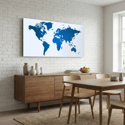 Tableau carte du monde bleu