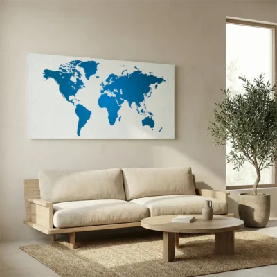 Tableau carte du monde bleu
