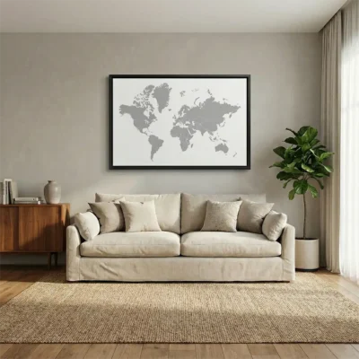 Tableau carte du monde gris