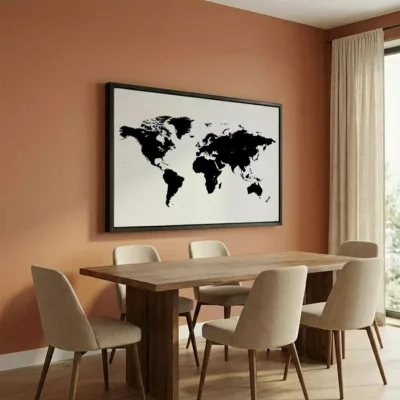 Tableau carte du monde noir et blanc