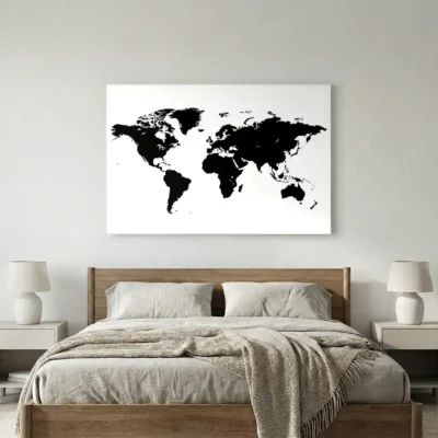 Tableau carte du monde noir et blanc