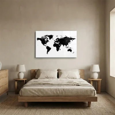 Tableau carte du monde noir et blanc
