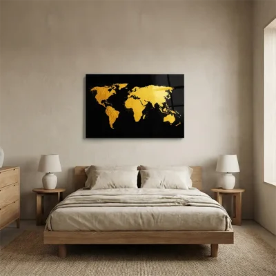 Tableau carte du monde noir et or