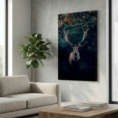 tableau cerf fond noir sur toile tendue Tableau cerf fond noir