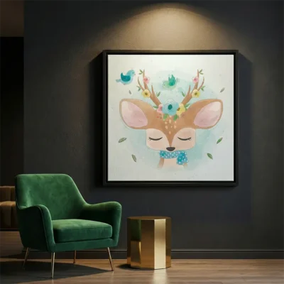 tableau cerf pour enfant avec cadre flottant Tableau cerf pour enfant