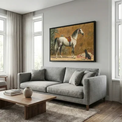 tableau cheval ancien avec cadre flottant Tableau cheval ancien