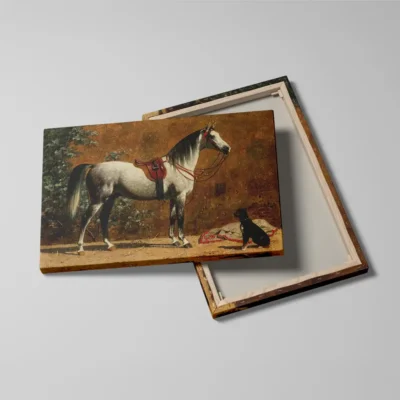 tableau cheval ancien detail toile tendue Tableau cheval ancien