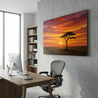 tableau coucher de soleil africain sur alu Tableau coucher de soleil africain