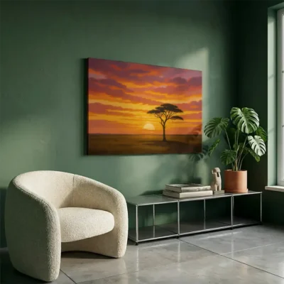 tableau coucher de soleil africain sur toile tendue Tableau coucher de soleil africain