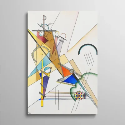 tableau geometrique abstrait Tableau géométrique abstrait – reproduction de "Gewebe" de Wassily Kandinsky, 1923, composition de formes géométriques et lignes multicolores sur fond blanc aquarelle