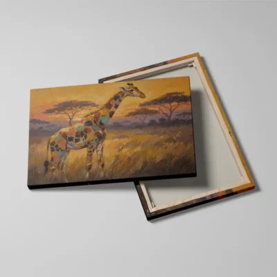 tableau girafe colore detail toile tendue Tableau girafe coloré