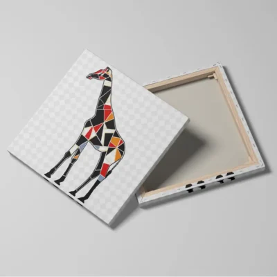 tableau girafe geometrique detail toile tendue Tableau girafe géométrique