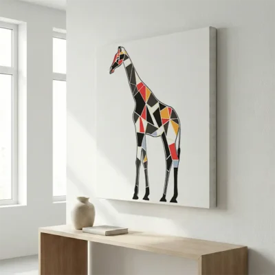 tableau girafe geometrique sur toile tendue Tableau girafe géométrique