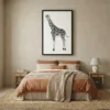tableau girafe noir et blanc avec cadre flottant Tableau girafe noir et blanc