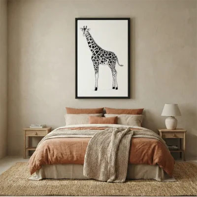 tableau girafe noir et blanc avec cadre flottant Tableau girafe noir et blanc