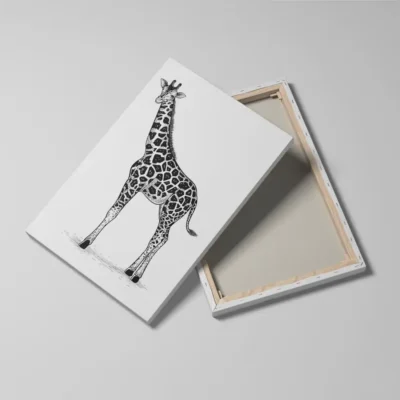 tableau girafe noir et blanc detail toile tendue Tableau girafe noir et blanc