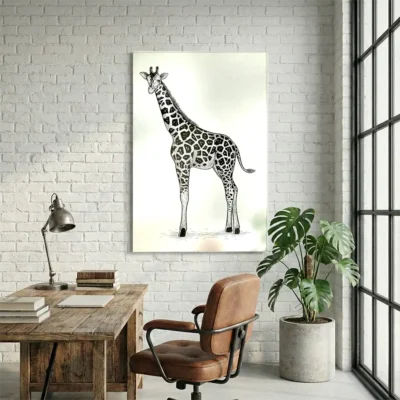 tableau girafe noir et blanc sur alu Tableau girafe noir et blanc
